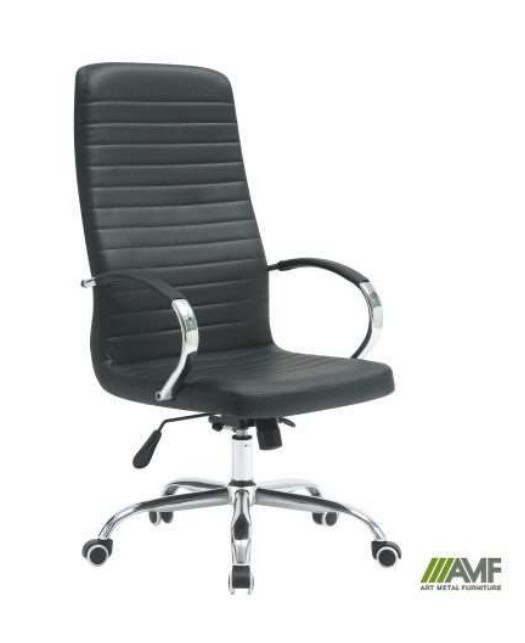 Крісло офісне AMF Fernando хром НВ, механізм Anifix, шкірозамінник чорний (арт. 553513)